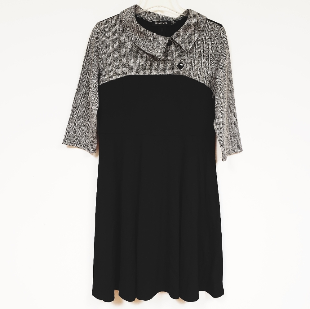 3/4 Sleeve A-Line Colorblock Retro Midi Dress